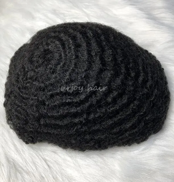 8mm 10mm Afro Wave Hair units Hot Selling kinky ocean wave Human Hair Toupees French Lace Base hair systems For Men