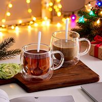 Ensemble de 2 tasses en verre à double paroi isolées avec poignée, tasses en verre transparent pour cappuccino, expresso, thé et boissons chaudes