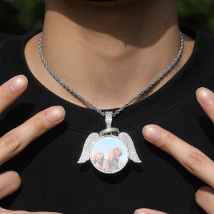 Joyería de sublimación de Hip Hop, colgante de fotos en blanco, alas de Ángel personalizadas, collar de piedras de Zirconia cúbica de latón para niños - Product Image 4