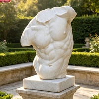 YOUFINE Statue de torse masculin en marbre blanc sculpté à la main, sculpture classique du corps humain pour la décoration intérieure de villa et de jardin