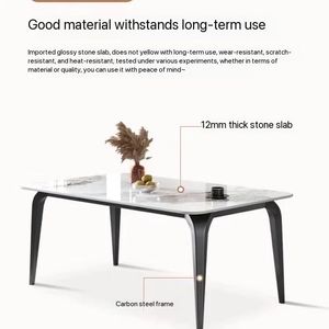 طاولة طعام فاخرة بتصميم عصري جديد مع 6 كراسي تتسع لـ 8 أشخاص مصنوعة من الفولاذ الكربوني الذهبي والرخام الأردوازي - Product Image 3