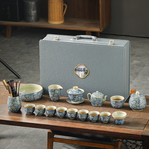 Set <span class=keywords><strong>da</strong></span> Tè Kung Fu Moderno Minimalista di Lusso con Fiori Blu, Teiera in Ceramica per Ufficio, Tazza <span class=keywords><strong>da</strong></span> Tè, Confezione Regalo di Alta Gamma - Product Image 2