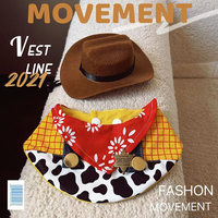 Écharpe rouge double couche style cowboy western pour animaux de compagnie, bavoir anti-bave, chapeau en jean pour chat, accessoire de tête pour chien, tenue de déguisement, motif vache, étoile de shérif, polyester