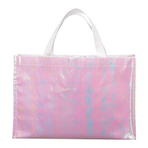 Custom Reusable Pink Holographic <b>Metallic</b> Shiny Laminated Non Woven <b>Bag</b> Iridescent Non-Woven Shopping <b>Tote</b> <b>Bag</b> With Logo - Product Image 3