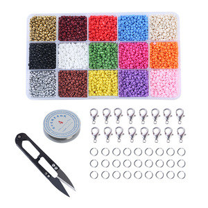 15-Compartment Glass Seed <b>Beads</b> 15 Colors Mixed DIY Jewelry Making Kit Bracelet Tools With Clasps And Wire Cutter - Product Image 1