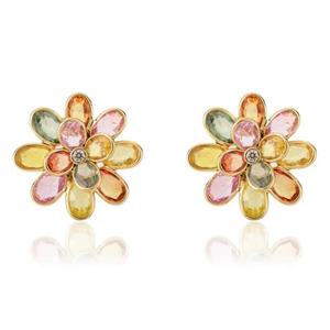 Multi Sapphire & Diamond <b>Earrings</b> | 3x2mm & 5x3mm Oval Multi Sapphire 5.10 Ct | 1.80mm Round Diamonds | 14K Yellow Gold <b>Earrings</b> - Product Image 5
