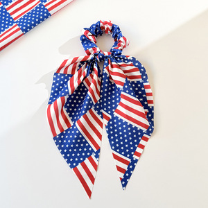 Coleteros con Lazo de la Bandera Patriótica de EE. UU. para Mujer, Bandas Elásticas para el Cabello de Tela Suave con Lazo Largo para el Día de la Independencia, Estilo Casual - Product Image 5