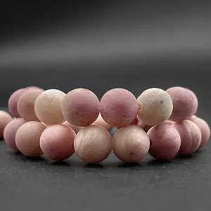 Gorgeous Matte Frosted Rhodonite Beads for Jewelry Making Round Rhodonite Loose Gemstone Beads