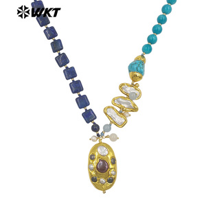 WT-JN359 Harika ve Trend Doğal Taşlar ve İnciler, Altın Kaplama Büyük Kolye Uçları ile Birleştirilmiş Kadınlar İçin Boncuklu Kolye - Product Image 1