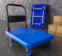 Carretilla de plataforma plegable de plástico de cuatro ruedas para carga pesada, carrito de mano OEM portátil, herramientas de compras duraderas