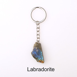 HZ Wholesale Special Multicolor Raw Crystals Healing Stones Keychain Custom Gemstone Labradorite Key Chain For Gifts