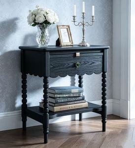 Vintage <b>Black</b> French Durable Wooden Nightstand with Drawer and Open Shelf Multi-purpose Bedroom <b>Bedside</b> Table - Product Image 5