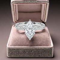 Anillo de Compromiso de Moda para Mujer, Joyería de Plata de Ley 925 con Diamante de Corte Marquesa y Circonitas Cúbicas con Pavé Completo