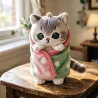 YE830 Authentique Mofusand Cat Fu Shark Cat Pendentif en peluche enveloppé dans un tissu matelassé, Cadeau pour fille, Porte-clés, Ornement de sac, Tissu en coton, 14 cm