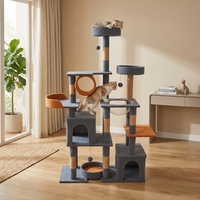 Arbre à chat en bois design château, avec capsule transparente à 360 degrés, lit incurvé, poteaux en sisal et design minimaliste en carton, pour les acheteurs de meubles pour chats OEM