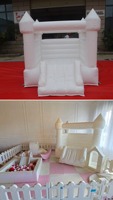 Château gonflable blanc de 6,6 x 6,6 pieds avec toboggan, petit château gonflable commercial pour la location de fêtes d'enfants