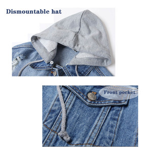 Giacca di Jeans da Donna alla Moda, Cappotto Streetwear <span class=keywords><strong>Taglie</strong></span> <span class=keywords><strong>Forti</strong></span> con Cappuccio Rimovibile per Primavera, Giacca da Moto di Lusso Standard - Product Image 6