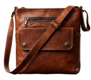 Sac bandoulière en cuir de chèvre fait main unisexe avec poche avant, sangle réglable, idéal pour les voyages et comme cadeau - Product Image 2