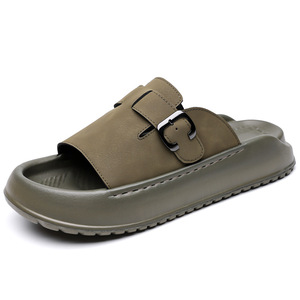 Men Suede <b>Slides</b> Open Toe EVA Outsole Breathable Casual Summer Sandals Buckle Strap Solid Pattern Textile - Product Image 5