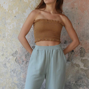 Tops tube sexy pour l'été, en viscose, à smocks élastiques, imprimés personnalisés, <span class=keywords><strong>sans</strong></span> bretelles, pour femmes - Product Image 3