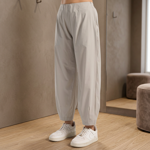 Pantalones Harem para Mujer, Transpirables, de Corte Regular, con Efecto Arrugado, Estilo Informal, de Poliéster y Elastano - Product Image 3