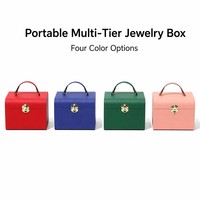 Boîte à bijoux multi-niveaux en lin rose texturé avec miroir, tiroir, rouleaux à bagues, compartiment pour boucles d'oreilles, intérieur en velours, grande capacité