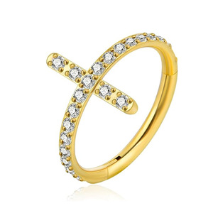 Anneau de nez en acier titane 316L avec incrustation de croix en zircon, boucle d'oreille ouverte/fermée, piercing de cartilage d'oreille, bijou cadeau - Product Image 5