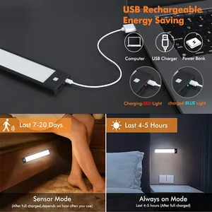 Battery Motion Sensor LED Closet Light Integrated USB Recharging Cabinet Lighting Easy Magnet Installation