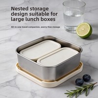 Boîte à lunch carrée en acier inoxydable 304 épaissie, hermétique, avec couvercle en silicone, compatible micro-ondes, à compartiment unique
