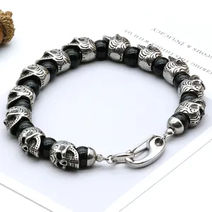 Conjunto de pulsera de joyería de moda con cabeza de calavera de acero inoxidable, brazaletes y dijes elegantes