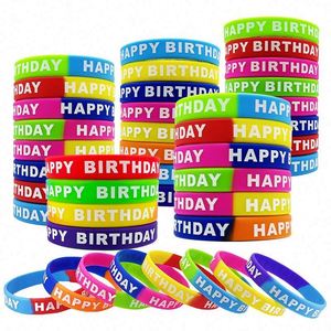 Pulseras de Silicona Personalizadas Impermeables con Diseño de Feliz Cumpleaños - Pulseras Vibrantes con Impresión Serigráfica para Recuerdos de Fiesta de Cumpleaños - Product Image 1