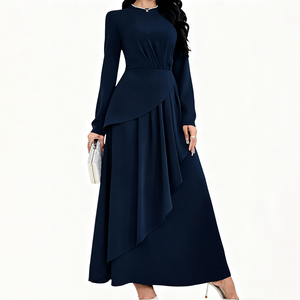 Robe <span class=keywords><strong>longue</strong></span> plissée décontractée à manches longues pour femme, avec volants, élégante, en promotion - Product Image 4