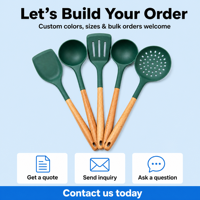 Ustensiles de cuisine en silicone de haute qualité pour la maison, spatule antiadhésive avec manches en bois