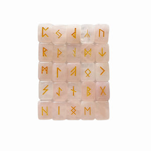 Juego de 25 Piezas de Piedras de Cuarzo Rosa Natural con Símbolos Grabados, Gemas Talladas con Letras - Product Image 3