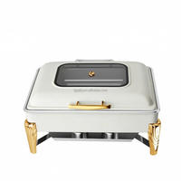 Chauffe-Plat Rectangulaire Visible 9L Or Blanc pour Buffets d'Hôtel, Mariages et Restauration de Petites Entreprises – Maintien au Chaud des Aliments