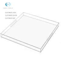 Plateau ottoman en acrylique transparent 24x24 pouces avec poignées, montage facile, bord sécurisé anti-déversement, organisateur décoratif pour table basse à domicile