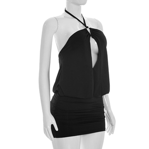 Viviblook D26DS099 Vestido Mini Sexy de Verano para Mujer, Sin Mangas, Color Sólido, con Tirantes Halter, Espalda Descubierta, Ajustado, para Fiesta - Product Image 6