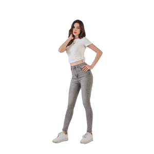 Jeans ajustados grises para mujer, de cintura alta, elásticos, de mezclilla suave, cómodos, para mujer - Product Image 1
