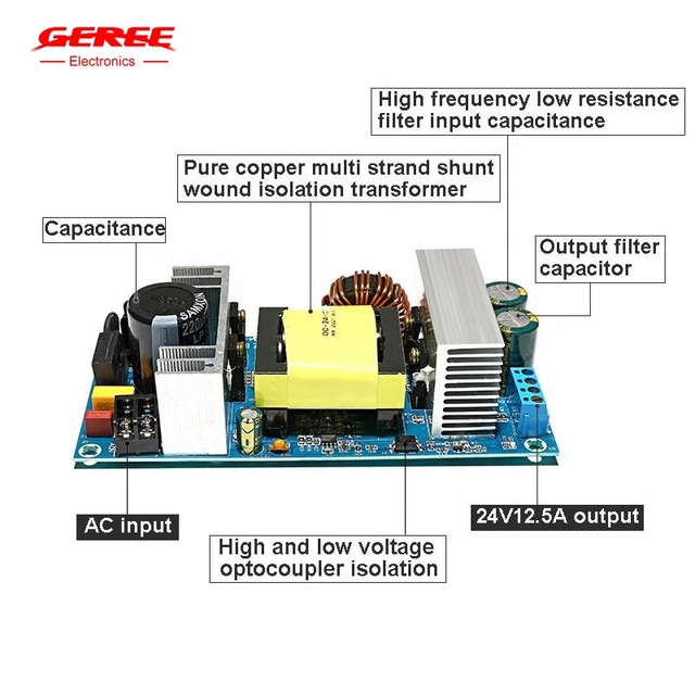 AC170-260V to DC 24V 12.5A 300W Power Supply Module Overvoltage Protection 24V/12.5A High Voltage High Power Adjustable Module
