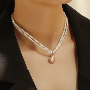 Nouveau Double Couches Perle Chaîne <span class=keywords><strong>Collier</strong></span> <span class=keywords><strong>Ras</strong></span> Du <span class=keywords><strong>Cou</strong></span> pour Femmes Mode <span class=keywords><strong>Femme</strong></span> <span class=keywords><strong>Collier</strong></span> Parti Cadeau Bijoux - Product Image 2