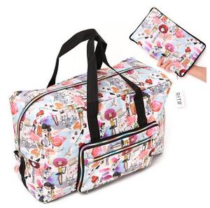 Sac de voyage pour femmes, grande capacité, sac à bandoulière portable, sac de week-end imperméable avec impression de dessins animés - Product Image 1
