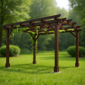 Pergola en bois 10' x 12' brun foncé, toit arqué, pavillon de jardin extérieur avec treillis pour plantes grimpantes - Product Image 2