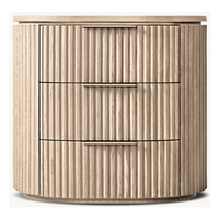 Table de chevet moderne en chêne cannelé courbé, 3 tiroirs, en bois massif, style nordique de luxe, meuble de rangement pour chambre à coucher, hôtel, maison, fait main