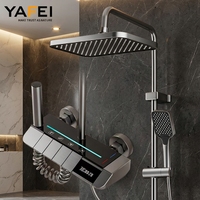 Colonne de douche en aluminium gris de haute qualité à 4 fonctions, système à double poignée, robinet thermostatique, affichage LED de la température, pluie rectangulaire