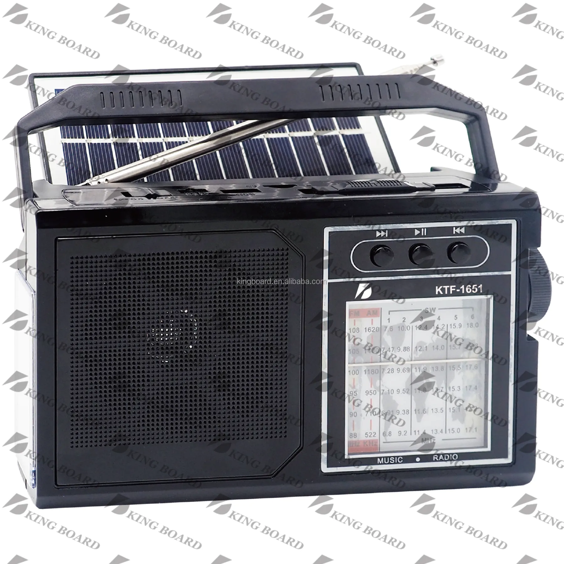 Ktf-1651 휴대용 무선 AM FM SW 8 밴드 태양 야외 라디오 Bt 스피커 손전등 다기능 Mp3 TF USB 음악 플레이어