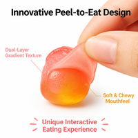Peach Peelable Gummy Candy, HALAL OEM Dual-Layer Soft Jelly Sweets, Wholesale Novelty White Peach Candy for Retail & Vending