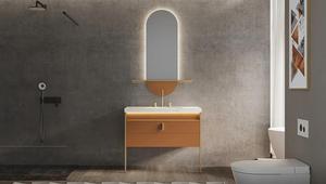 Mobile Bagno Sospeso Neo Luxury Grigio Scanalato con Lavabo, Specchio LED Smart e Mobiletto con Chiusura Ammortizzata - Product Image 6