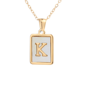 Collar Personalizado con Colgante Cuadrado de Letras del Alfabeto en Acero Inoxidable, Varios Estilos, Letras Iniciales en Forma de Concha para Mujer - Product Image 5