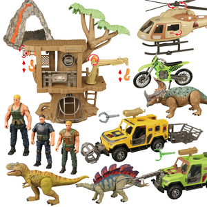 Jouet <span class=keywords><strong>de</strong></span> jeu d'imitation avec figurines <span class=keywords><strong>de</strong></span> dinosaures en plastique mobiles et arbres, pour la <span class=keywords><strong>chasse</strong></span> à l'homme et aux voitures - Product Image 1