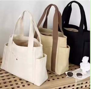 Women's Simple Vintage <b>Canvas</b> <b>Handbag</b> Solid Color Fashion Shoulder Bag for Ladies - Product Image 6